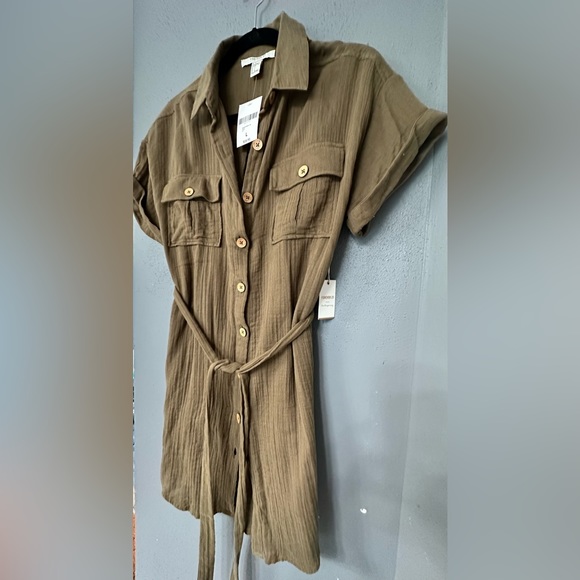 NTW Forever 21 Army green belted button up dress. Size: Large - Picture 3 of 3